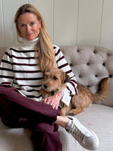 Cashmere Blend Striped Roll Neck Jumper | Cream/Fig