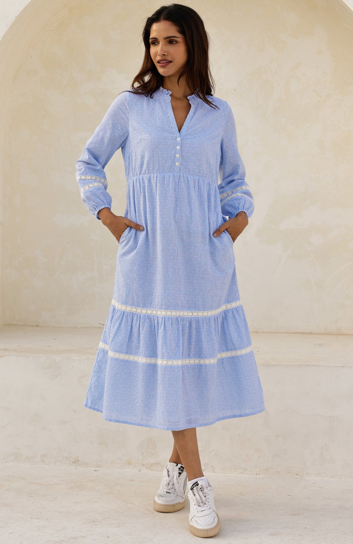 Aspiga Sustainable Womens Sadie Stripe Dobby Dress Summer Holiday