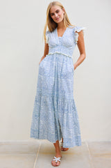 APPROVED * Pippa Organic Cotton Block Print Dress | Ivory/Navy - Aspiga