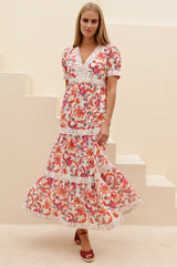 Enny Short Sleeve Linen Maxi Dress | Multi/Teal - Aspiga