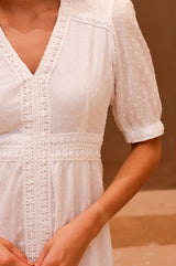 Iris Organic Cotton Dobby Dress | White - Aspiga