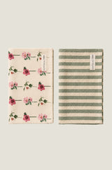 RHS Block Print Organic Cotton Tea Towel Set Of 2 | Sage/Cream