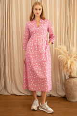 Mara Organic Cotton Dress | Primula Print Pink/White