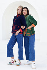 Velvet Quilted Jacket | Navy/Red