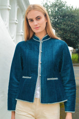 Velvet Quilted Jacket | Blue