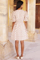 Chloe Organic Cotton Short Dress | White/Coral