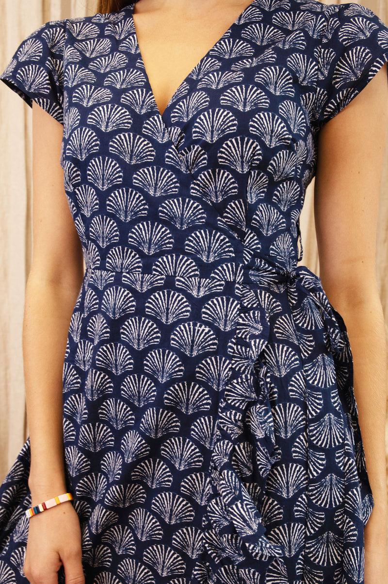 Demi Organic Cotton Wrap Dress | Shell Navy/White