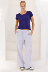 Stripe Organic Cotton Cheesecloth Trouser | White/Blue - Aspiga