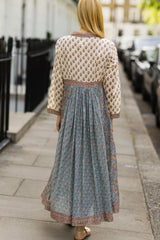 Toula Dress | Ecru/Blue