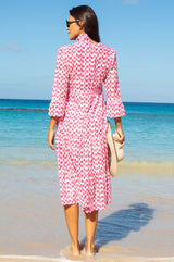 APPROVED * Hayden Organic Cotton Dress | Ikat white/Pink - Aspiga