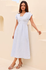V-Neck Linen Dress | Light Blue - Aspiga
