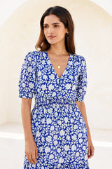 APPROVED * Billie Short Sleeve Organic Cotton Dress | Blue/White - Aspiga