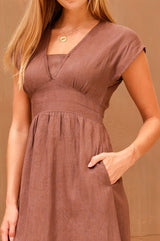V-Neck Linen Dress | Chocolate