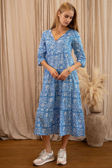 Emma Organic Cotton Dress | Camelia Blue/White