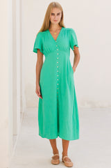 Tessa Organic Cotton Cheesecloth Dress | Green - Aspiga