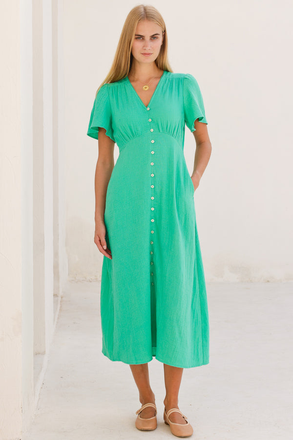 cheesecloth midi dress Bella Organic Cheesecloth Midi Dress - Bright Emerald