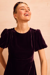 Dulcie Velvet Puff Sleeve Dress | Aubergine