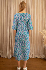 Emma Organic Cotton Dress | Flower Wheel Green/White