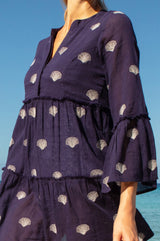 APPROVED Cristina Embroidered Organic Cotton Kaftan | Navy/White - Aspiga
