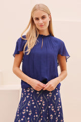 Caped Sleeve Blouse | Navy