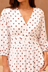 APPROVED * Jyoti Printed Rayon Dress | Cream/Chocolate - Aspiga
