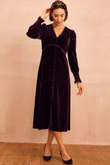 Sally Anne Velvet Long Sleeve Dress | Aubergine
