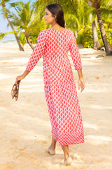 Mykonos Organic Cotton Maxi Dress | White/Red - Aspiga