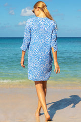 Mila Viscose Crinkle Shirt Tunic | White/Blue - Aspiga