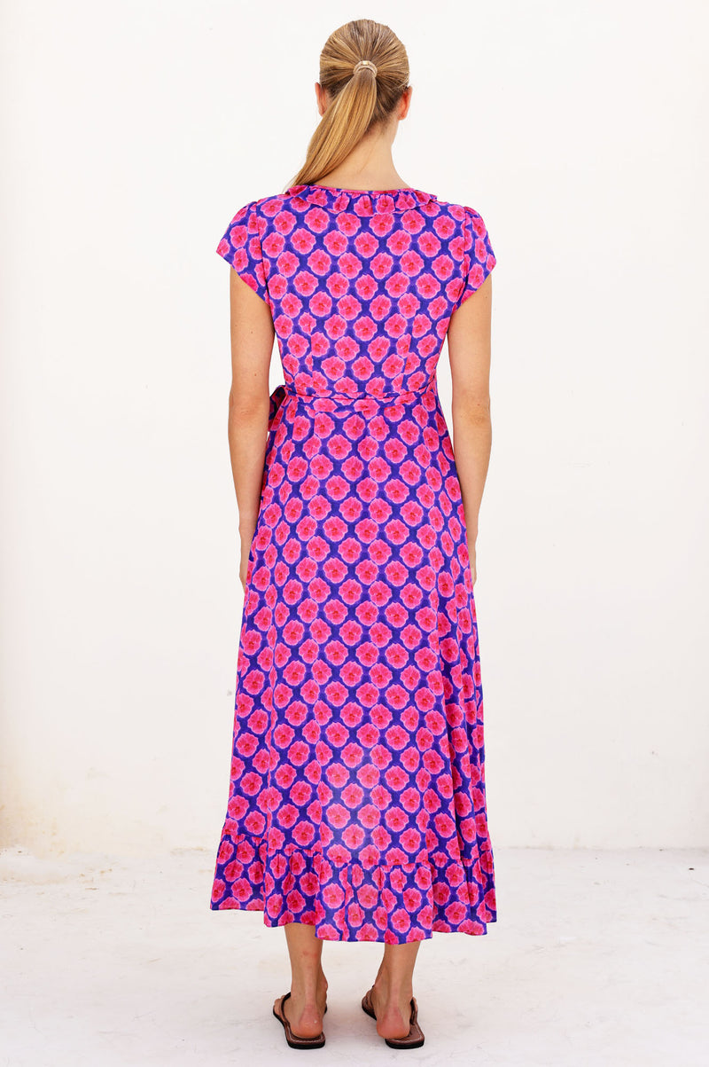 blue and pink wrap dress Aspiga Sustainable Womens Demi Summer Holiday EcoVero Viscose Inner- Pure Microscrape Cotton Full Lining Experience summer luxury with Size:US4 / UK8 / EU34 it offers a clean