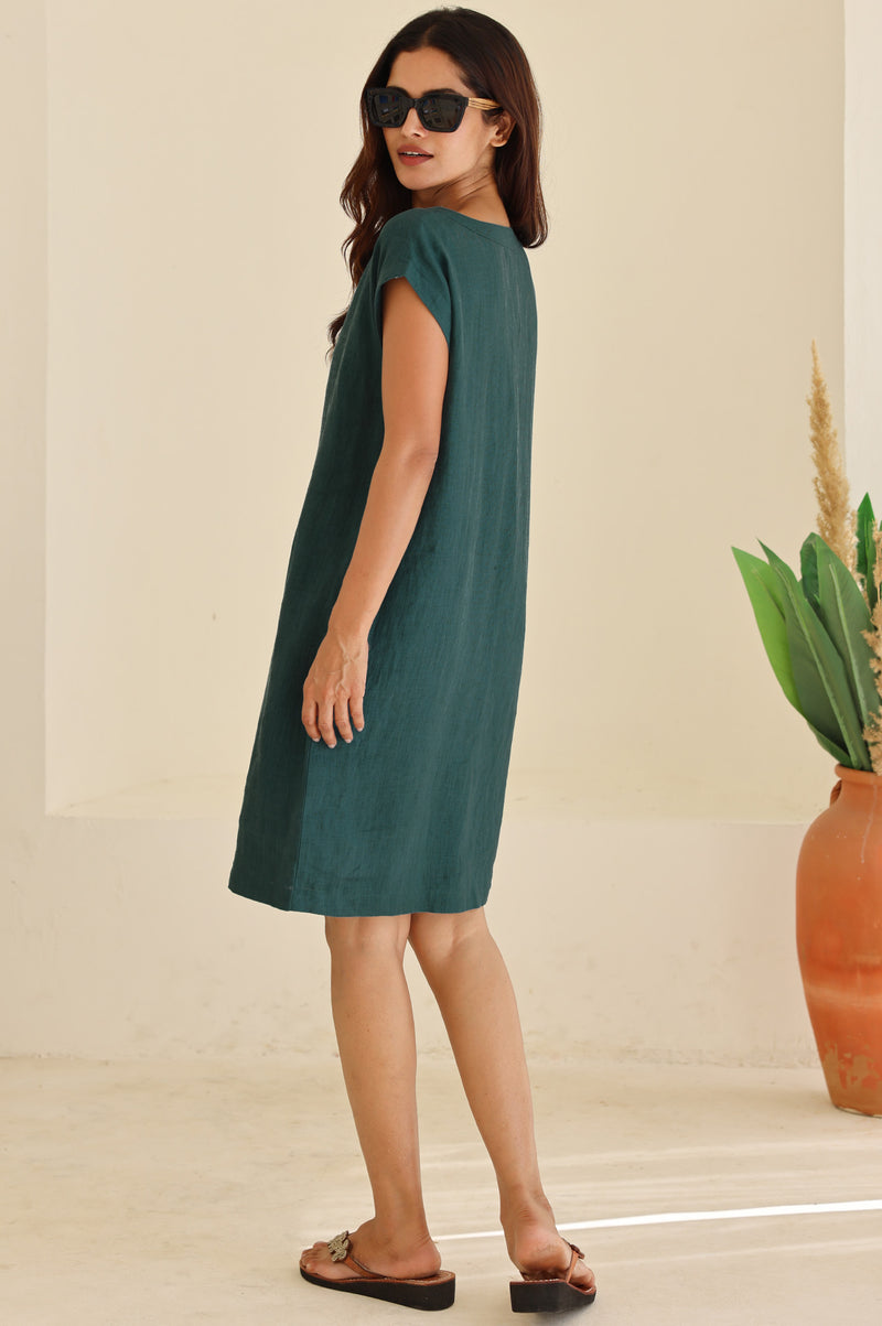 dori linen dress Aspiga Ladies Sustainable Dori Linen Teal Mini Summer Dress