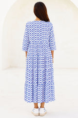 Emma EcoVero™ Midi Dress | Ikat Blue/White - Aspiga