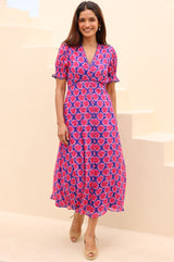 APPROVED Sally Anne Short Sleeve Dress | Blue/Pink - Aspiga
