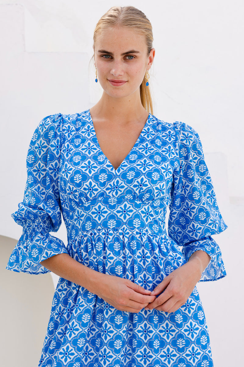Aspiga Sustainable Womens Chloe Thin Dress Summer Holiday 100% Cotton Blue  White