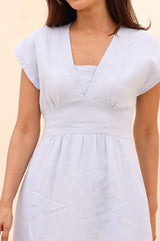 V-Neck Linen Dress | Light Blue