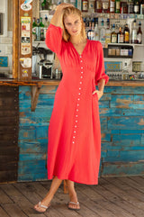 Tessa Organic Cotton Cheesecloth 3/4 Sleeve Dress | Red - Aspiga