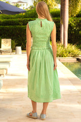 Cleo Seersucker Smocked Midi Skirt | Green/Cream