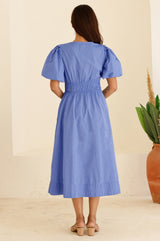 Chambray Puff Sleeve Shirt Dress | Blue