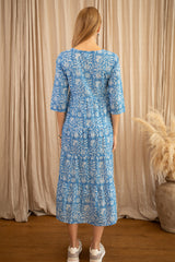 Emma Organic Cotton Dress | Camelia Blue/White