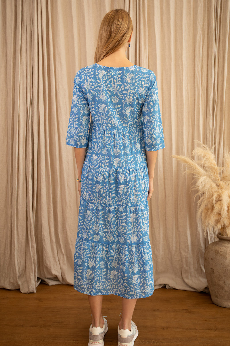 Emma Organic Cotton Dress | Camelia Blue/White