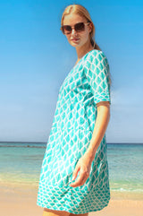 Santorini Cotton Kaftan | White/Turquoise