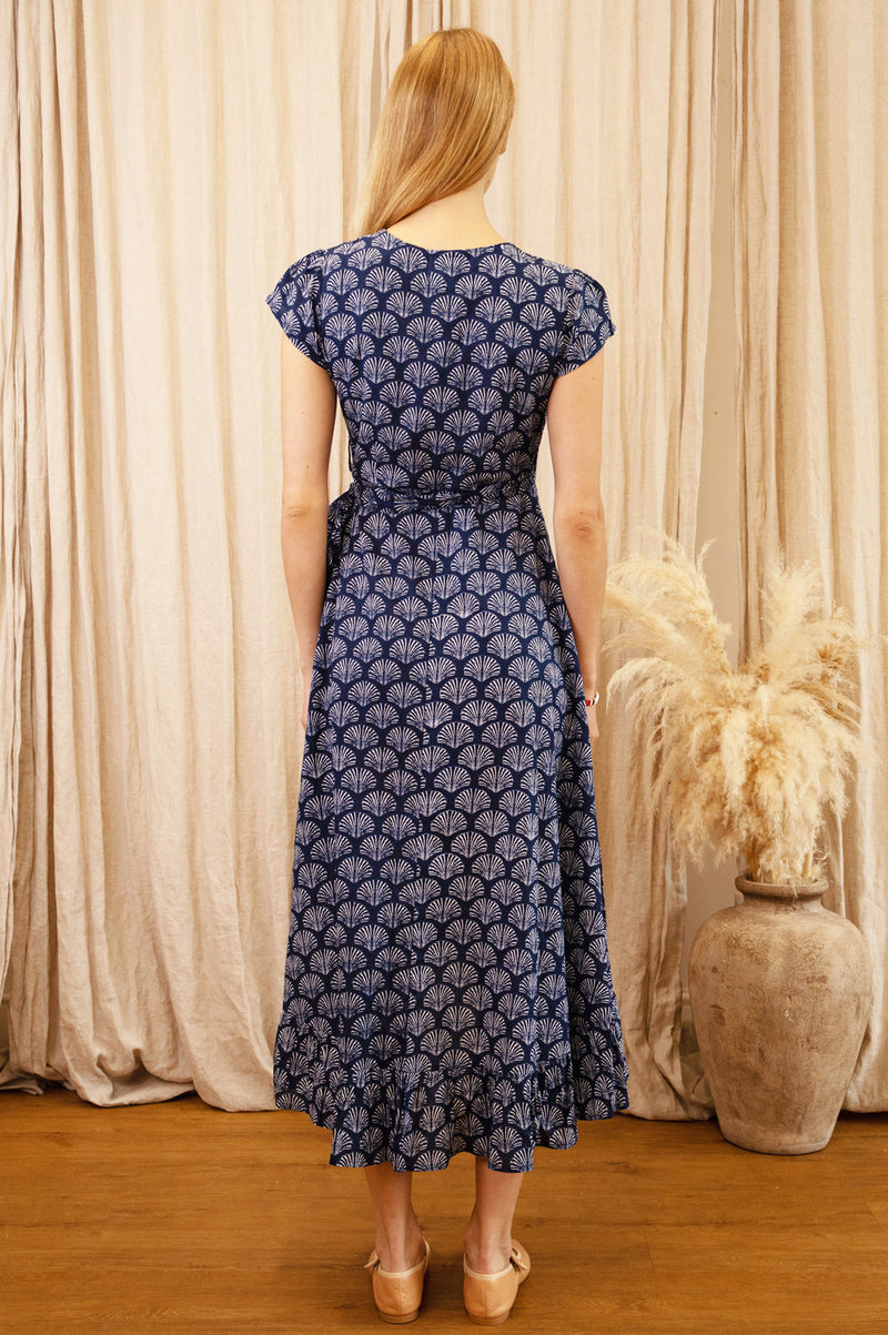 Demi Organic Cotton Wrap Dress | Shell Navy/White