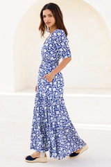 APPROVED * Billie Short Sleeve Organic Cotton Dress | Blue/White - Aspiga