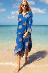 Guadalupe Maxi Organic Cotton Tunic | Cobalt/Gold - Aspiga