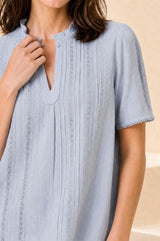 Vienna Cotton Short Sleeve Blouse | Sky Blue