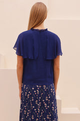 Caped Sleeve Blouse | Navy