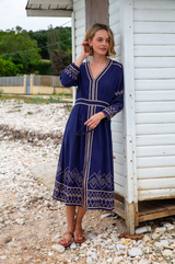 Jamila Embroidered Dress | Navy/Gold