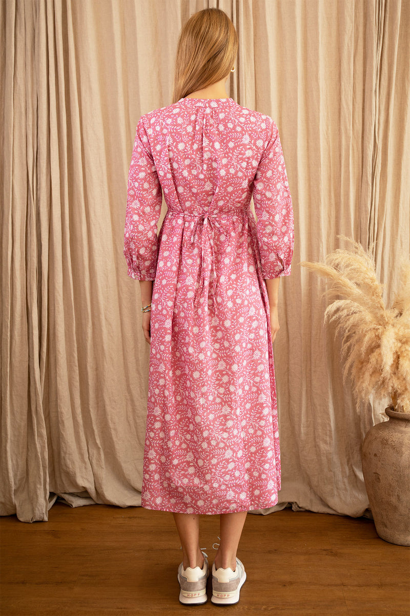 Mara Organic Cotton Dress | Primula Print Pink/White