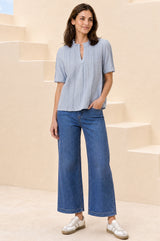 Vienna Cotton Short Sleeve Blouse | Sky Blue