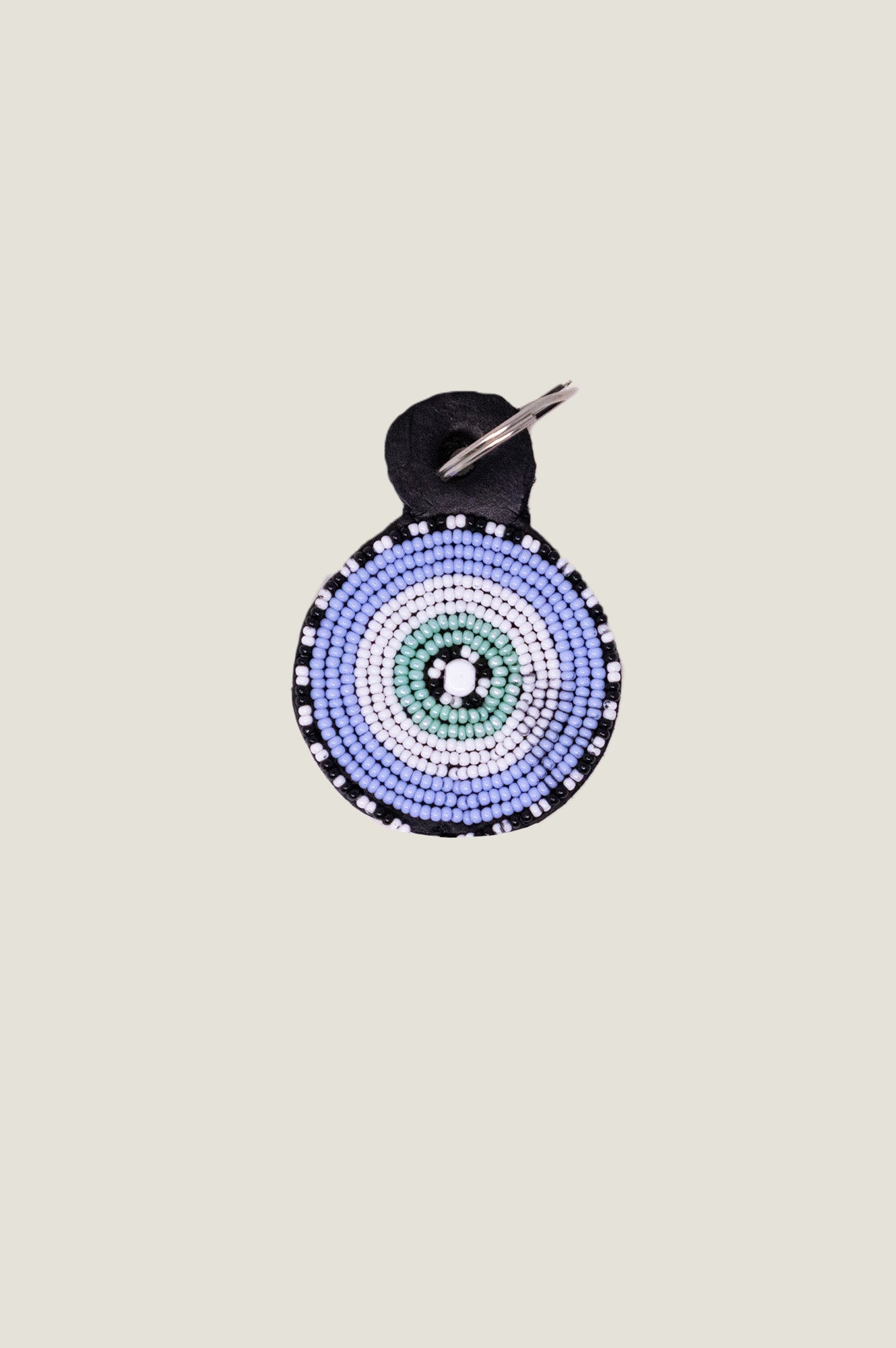 Large Beaded Circle Keyring | Sky Blue/White