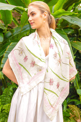 RHS Printed Silk Scarf 100cm x 100cm | Cream/Pink